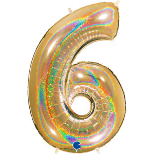 6 cyferka 6 złote hologramowe na hel Balon foliowy cyfra z helem 6