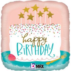 La01. Balon foliowy z helem na urodziny 18″ cali (43 cm) – Happy Birthday z tortem