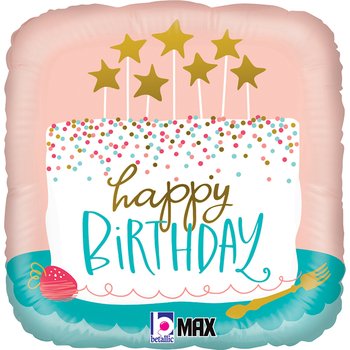 La01. Balon foliowy z helem na urodziny 18″ cali (43 cm) – Happy Birthday z tortem