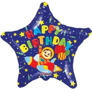 Balon w kształcie gwiazdki z helem i rakietą - kosmiczna dekoracja balonowa