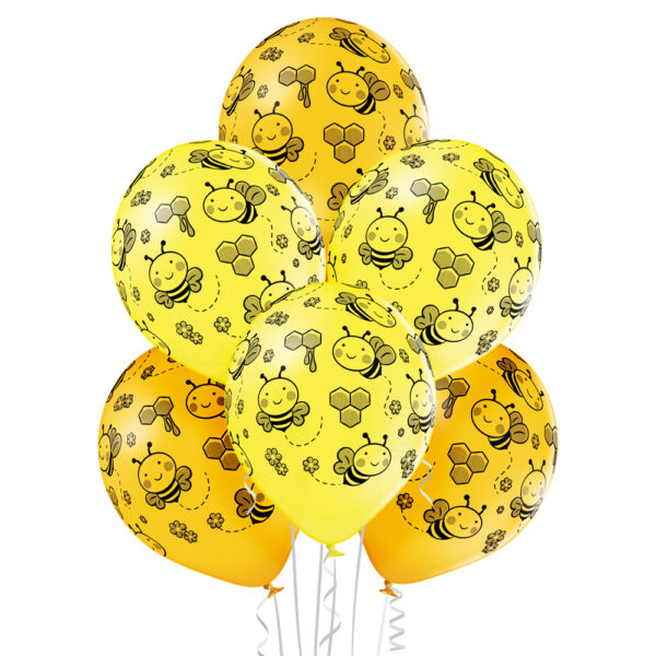 Balony lateksowe 6 sztuk w opakowaniu z nadrukiem w pszczółki Balony żółte z przczółkami i plastrami miodu