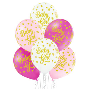 Balony w kolorach białym różowym jasnym i fuksji-Balony z helem na Baby Shower