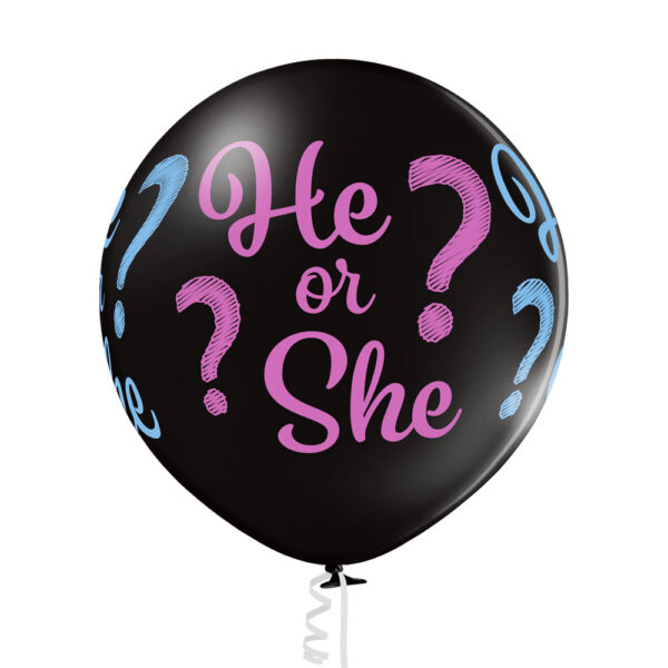 Ogromny balon gigant na narodziny dziecka około 60 cm z napisem He or She Balon na Baby Shower poznanie płci Gender Reveal chłopiec czy dziewczynka?
