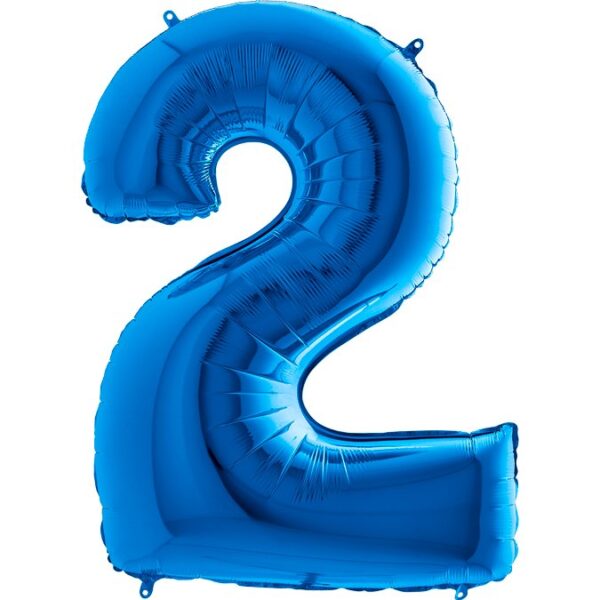 balon cyfra 2 na urodziny w kolorze niebieskim do napwłnienia helem lub powietrzem K0092. Balon foliowy w kształcie cyfry 2 w kolorze niebieski / granatowy 100 cm