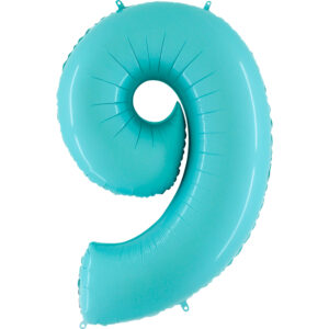 balon w kolorze pastelowym niebieskim 9 K0089. Balon foliowy w kształcie cyfry 9 w kolorze miętowy 100 cm