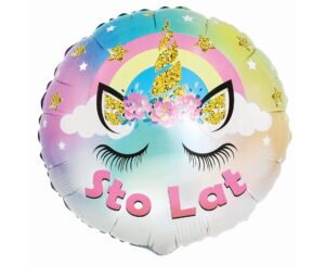 balon z jednorozcem okragly napis sto lat urodziny hel warszawa Balony z helem dla dzieci na urodziny