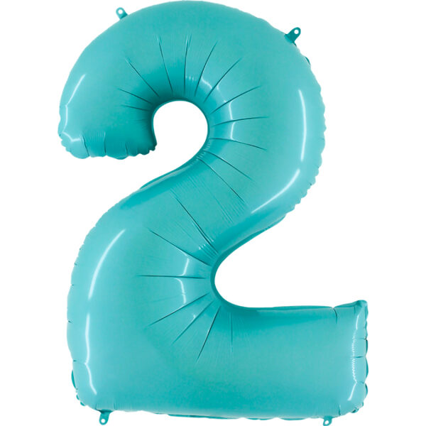 K0082. Balon foliowy w kształcie cyfry 2 w kolorze miętowy 100 cm