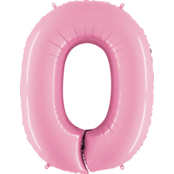 K0060. Balon foliowy w kształcie cyfry 0 w kolorze jasno różowy 100 cm