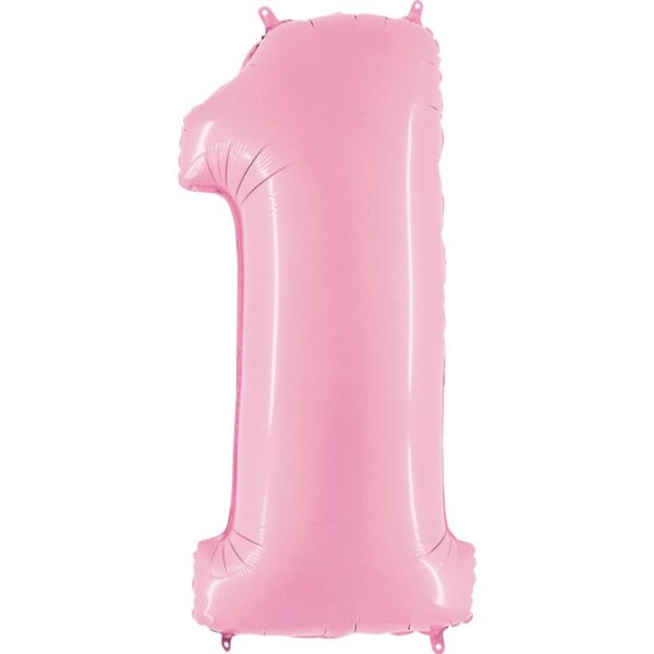 cyferka 1 w kolorze pastelowego różu balonik K0051. Balon foliowy w kształcie cyfry 1 w kolorze jasno różowy 100 cm