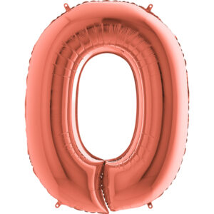 cyfra-balon-złotyróż-na-hel-powietrze-latajaca-ogromna-duża-0-Rose-Gold K0050. Balon foliowy w kształcie cyfry 0 w kolorze rose gold / różowe złoto 100 cm