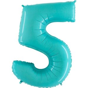 pastelowo morski balon 5 na urodziny K0085. Balon foliowy w kształcie cyfry 5 w kolorze miętowy 100 cm