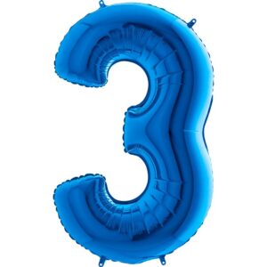 piękny balon na 3 urodziny cyferka koloru niebieskiego K0093. Balon foliowy w kształcie cyfry 3 w kolorze niebieski / granatowy 100 cm