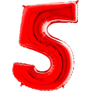 super 5 balonowa na hel lub powietrze w czerwonym odcieniu K0145. Balon foliowy w kształcie cyfry 5 w kolorze czerwony 100 cm