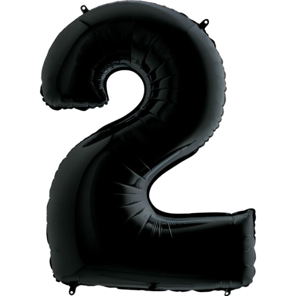 K0132. Balon foliowy w kształcie cyfry 2 w kolorze czarny 100 cm