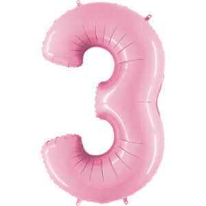 K0053. Balon foliowy w kształcie cyfry 3 w kolorze jasno różowy 100 cm