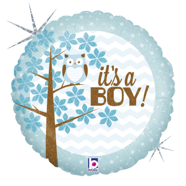 Mc08. Balon 18 cali (43 cm) na narodziny chłopca – It's a Boy z sową
