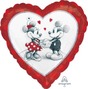 N020. Balon z helem w kształcie serca 43 cm Myszka Miki i Minnie zakochani