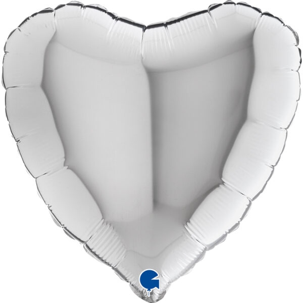 N006. Balon z helem w kształcie serca 43 cm srebrny