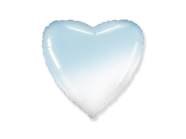 N017. Balon z helem w kształcie serca 43 cm ombre - cieniowany niebiesko biały