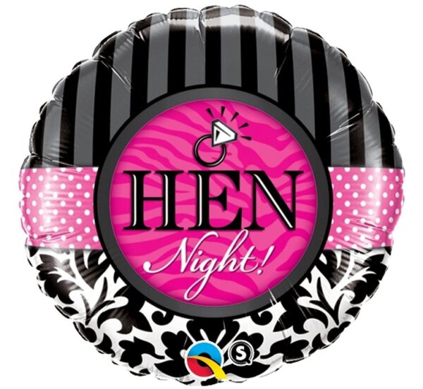 S09. Balon foliowy okrągły z helem na Wieczór Panieński 18″cali (43 cm) Hen Night!