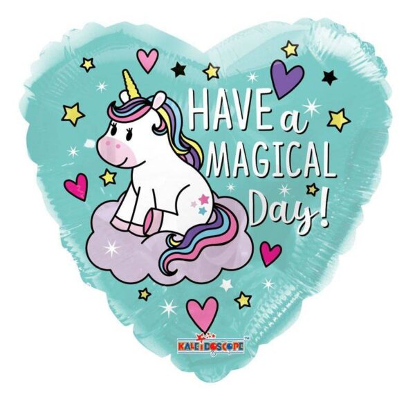 Balon z napisem Have a Magical Day na urodziny lub inną okazję Balon urodzinowy na hel z jednorożcem w kształcie serca