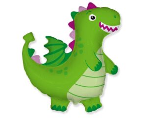 Balon foliowy w kształcie zielonego smoka pompowany helem dla dziecka