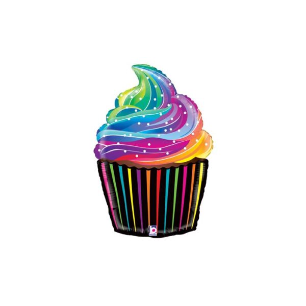 Deko01.Balon z helem w kształcie tęczowej babeczki o rozmiarze około 69 cm