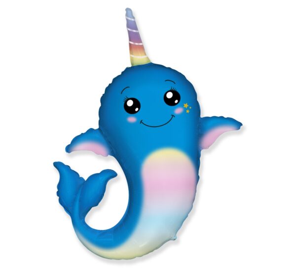 Narwal balony z helem zwierzeta morckie i oceaniczne Piękny balon na dekorację ze zwierzętami morskimi