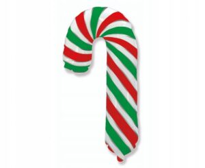 Wig02 Balon lizak, cukrowa laska biało czerwono zielony 39 cali/98 cm
