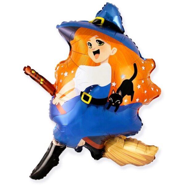 Hall16 Balon foliowy na Halloween 41 cali - 104 cm w kształcie wesołej czarownicy na miotle