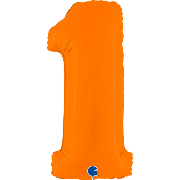 K0161. Balon foliowy w kształcie cyfry 1 w kolorze pomarańczowym 100 cm