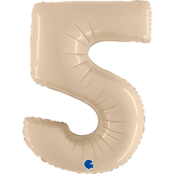 K0155. Balon foliowy w kształcie cyfry 5 w kolorze kremowym satin ecru 100 cm
