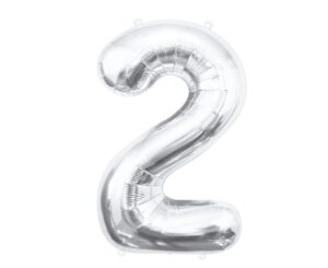 K0012a. Balon foliowy w kształcie cyfry 2 w kolorze srebrnym 85 cm