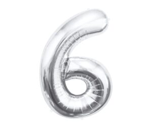 balon-srebrna-cyfra-6-na-urodziny-dla-dziecka-i-doroslych K0016a. Balon foliowy w kształcie cyfry 6 w kolorze srebrnym 85 cm