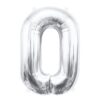 K0020a. Balon foliowy w kształcie cyfry 0 w kolorze srebrnym 85 cm