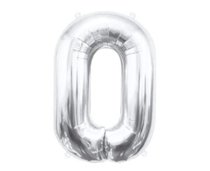 K0020a. Balon foliowy w kształcie cyfry 0 w kolorze srebrnym 85 cm