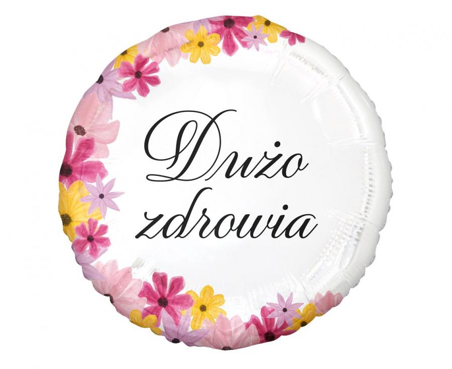 Lc11. Balon foliowy z helem na urodziny 18″ cali (43 cm) – Dużo Zdrowia z kwiatami